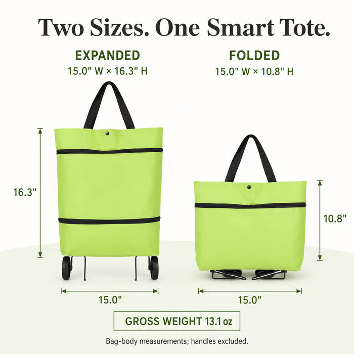 2-in-1 Foldable Shopping Trolley Tote with Wheels