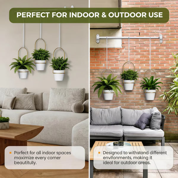 🌿Adjustable Hanging Window Planter Set – Metal Rod Plant Hanger with 3 Pots for Indoor & Outdoor Green Display