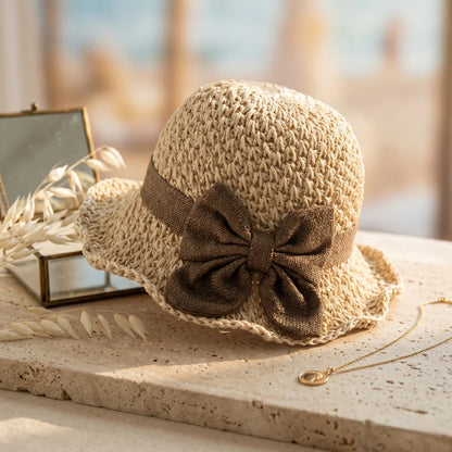 Elegant Woven Straw Sun Hat with Bow