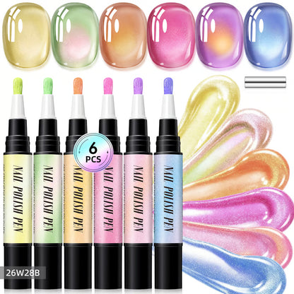 💅 6PCS One-Step Gel Nail Art Pen Set – Salon Beauty at Home