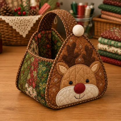 3D Quilted Holiday Carry Basket – Reusable Christmas Gift & Craft Tote
