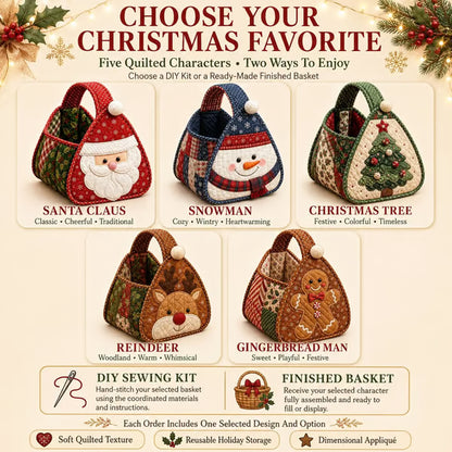 3D Quilted Holiday Carry Basket – Reusable Christmas Gift & Craft Tote