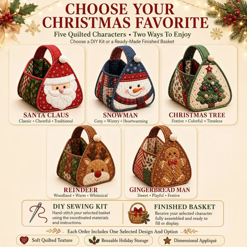3D Quilted Holiday Carry Basket – Reusable Christmas Gift & Craft Tote