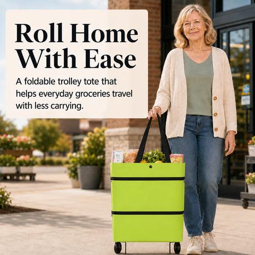 2-in-1 Foldable Shopping Trolley Tote with Wheels