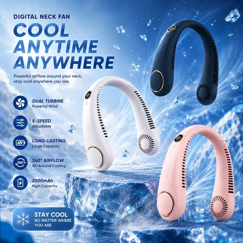 🍃Neck Air Conditioner Fan – Ultra‑quiet, 360° rotating, Hands‑free cooling