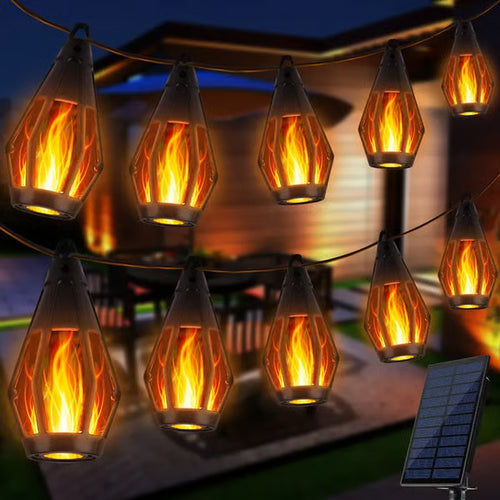 Solar-Powered Flame LED Lighted Strip Lights（Total Length 51.3ft）