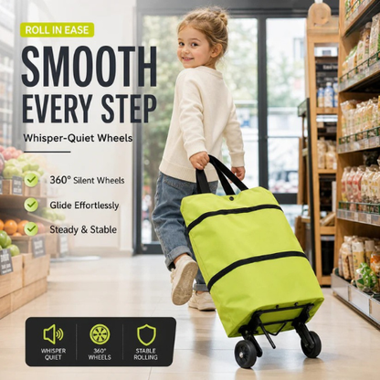 2-in-1 Foldable Shopping Trolley Tote with Wheels