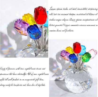 🔥Last day 50% OFF🔥-🌹Crystal Colorful Rose Flower Collectible Figurine with Vase