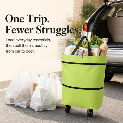 2-in-1 Foldable Shopping Trolley Tote with Wheels