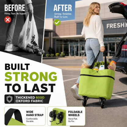 2-in-1 Foldable Shopping Trolley Tote with Wheels