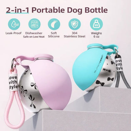 💪 SELLING FAST! 49% OFF 🐾 2-in-1 Stainless Steel Portable Dog Water Bottle & Bowl
