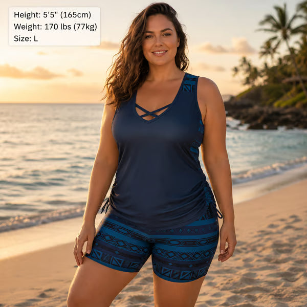 ⏰Miraclesuit Women's Tummy Control Tankini Set with Built-In Bra – Flattering Boho Swimwear with Shorts🔥 Buy 2 Free Shipping
