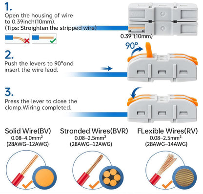 🔥 50-Piece Quick Lever Wire Connectors (12-24 AWG) & Tool-Free Splicing Kit