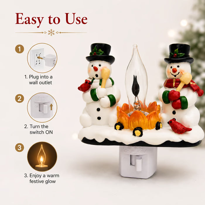 ☃️ Snowman Fireplace Night Light🔥