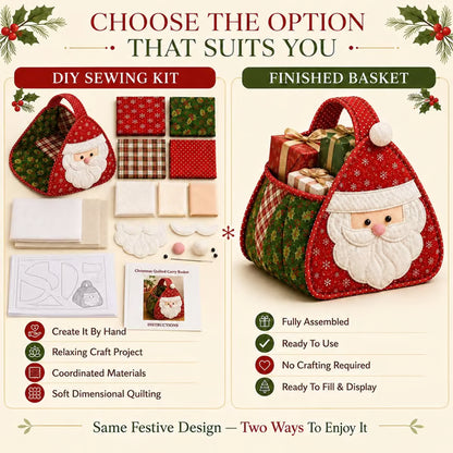 3D Quilted Holiday Carry Basket – Reusable Christmas Gift & Craft Tote