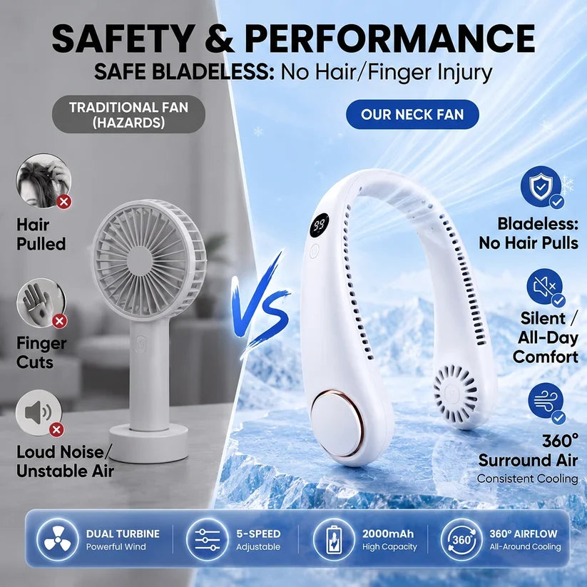 🍃Neck Air Conditioner Fan – Ultra‑quiet, 360° rotating, Hands‑free cooling