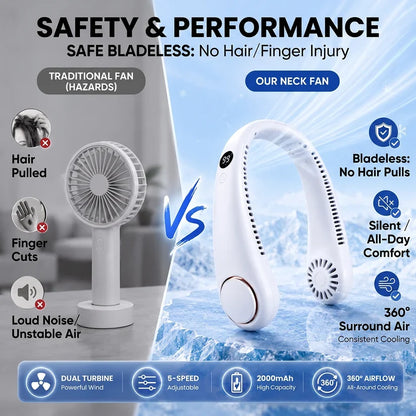 🍃Neck Air Conditioner Fan – Ultra‑quiet, 360° rotating, Hands‑free cooling