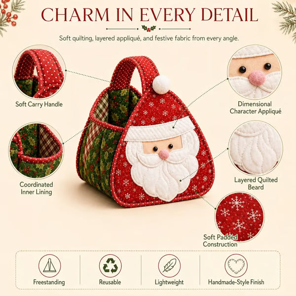 3D Quilted Holiday Carry Basket – Reusable Christmas Gift & Craft Tote