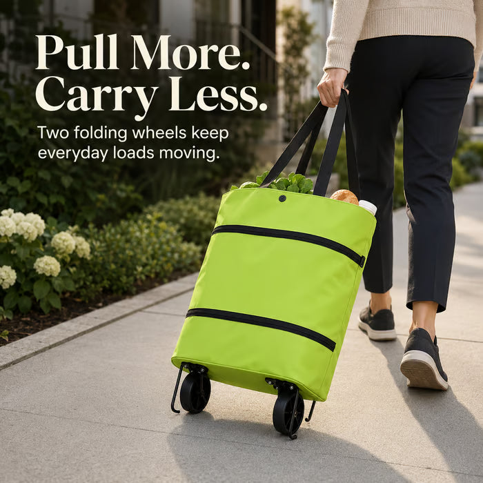 2-in-1 Foldable Shopping Trolley Tote with Wheels