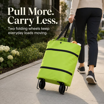 2-in-1 Foldable Shopping Trolley Tote with Wheels