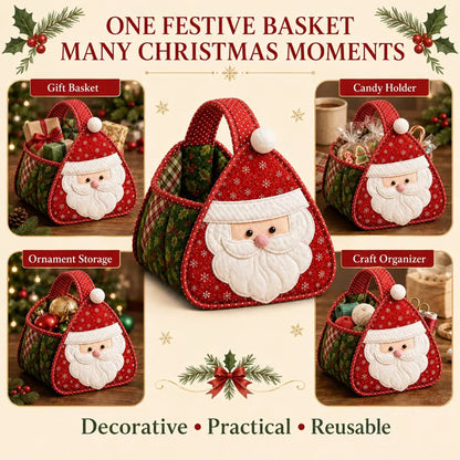 3D Quilted Holiday Carry Basket – Reusable Christmas Gift & Craft Tote