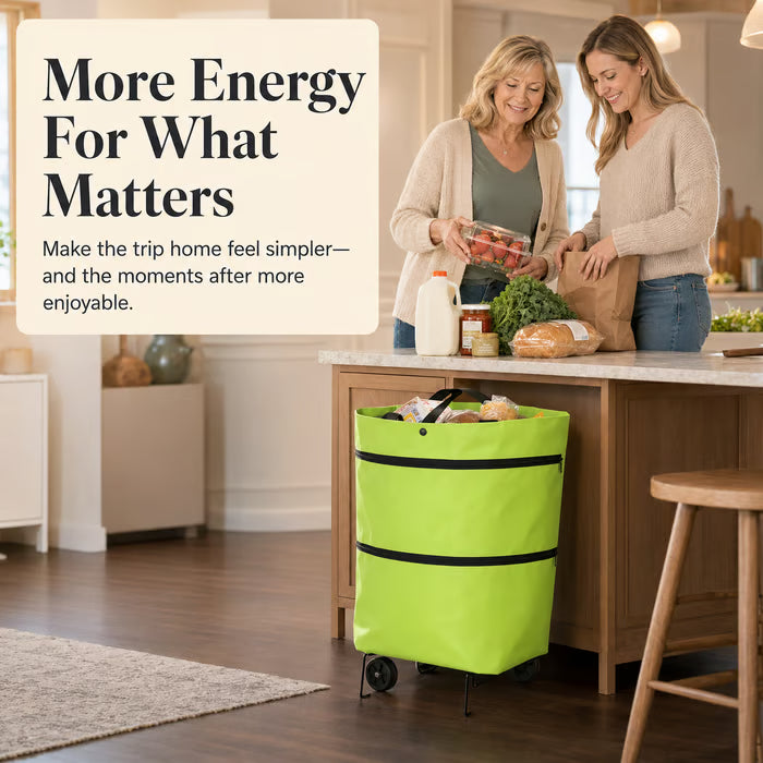 2-in-1 Foldable Shopping Trolley Tote with Wheels