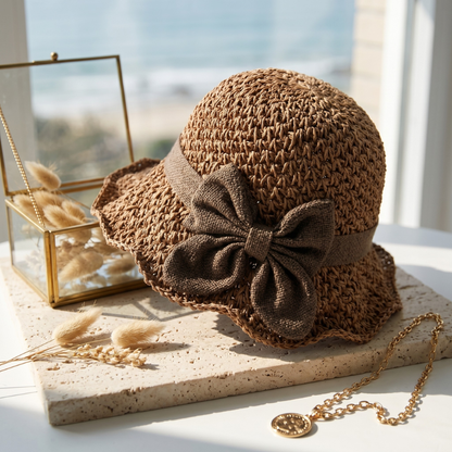 Elegant Woven Straw Sun Hat with Bow
