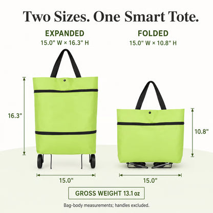 2-in-1 Foldable Shopping Trolley Tote with Wheels