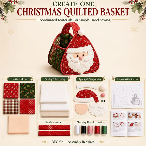 3D Quilted Holiday Carry Basket – Reusable Christmas Gift & Craft Tote