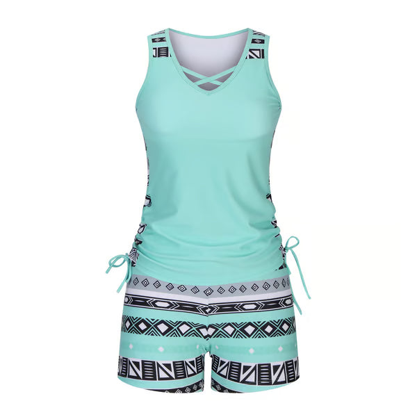 ⏰Miraclesuit Women's Tummy Control Tankini Set with Built-In Bra – Flattering Boho Swimwear with Shorts🔥 Buy 2 Free Shipping