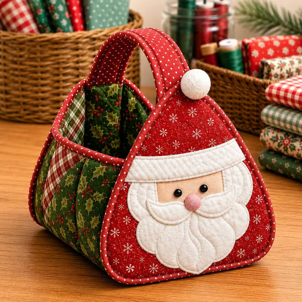 3D Quilted Holiday Carry Basket – Reusable Christmas Gift & Craft Tote