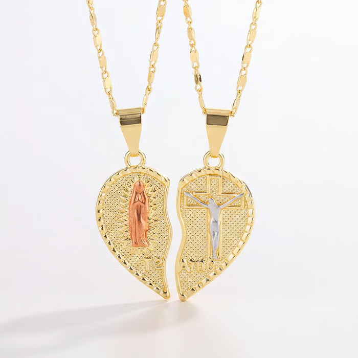 🙏Virgin Mary Layered Heart Combination Prayer Couple Necklace