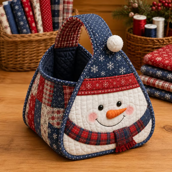 3D Quilted Holiday Carry Basket – Reusable Christmas Gift & Craft Tote