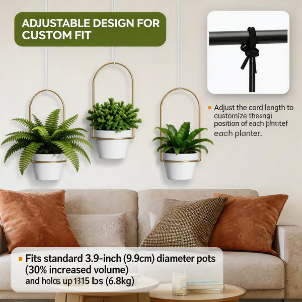 🌿Adjustable Hanging Window Planter Set – Metal Rod Plant Hanger with 3 Pots for Indoor & Outdoor Green Display