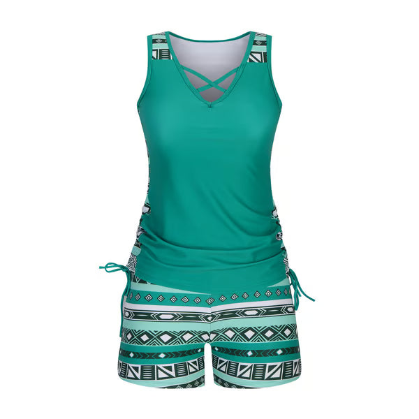 ⏰Miraclesuit Women's Tummy Control Tankini Set with Built-In Bra – Flattering Boho Swimwear with Shorts🔥 Buy 2 Free Shipping
