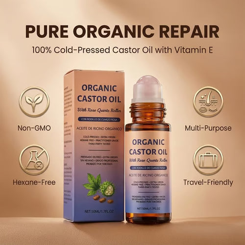 Organic Golden Castor Oil Roll-On with Rose Quartz